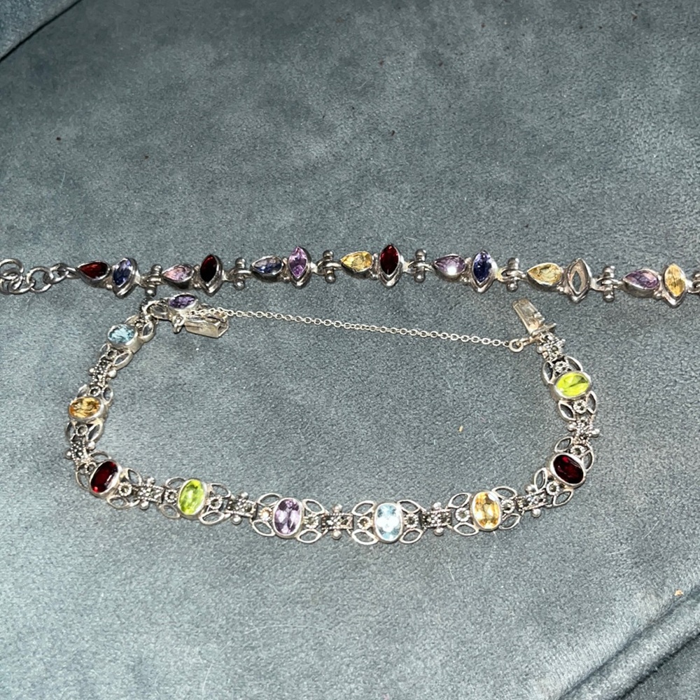 NWOT garnet amythyst citrine peridot gemstone bracelets SET of 2 Sterling Silver